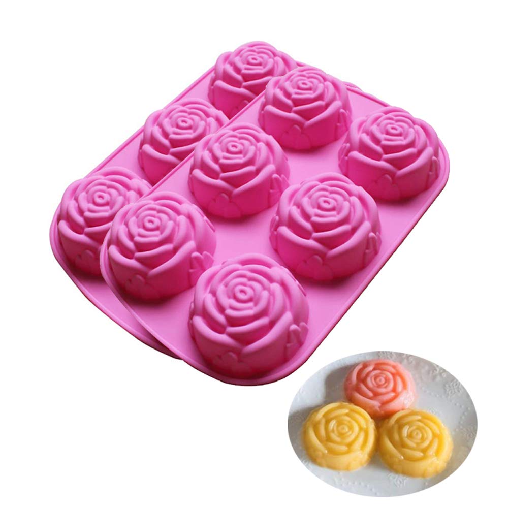 Soap Making Name - BAKER DEPOT 手作り石鹸ケーキゼリープディングチョコレートベーカリー用シリコンモールド 6 キャビティ ローズフラワーデザイン、2