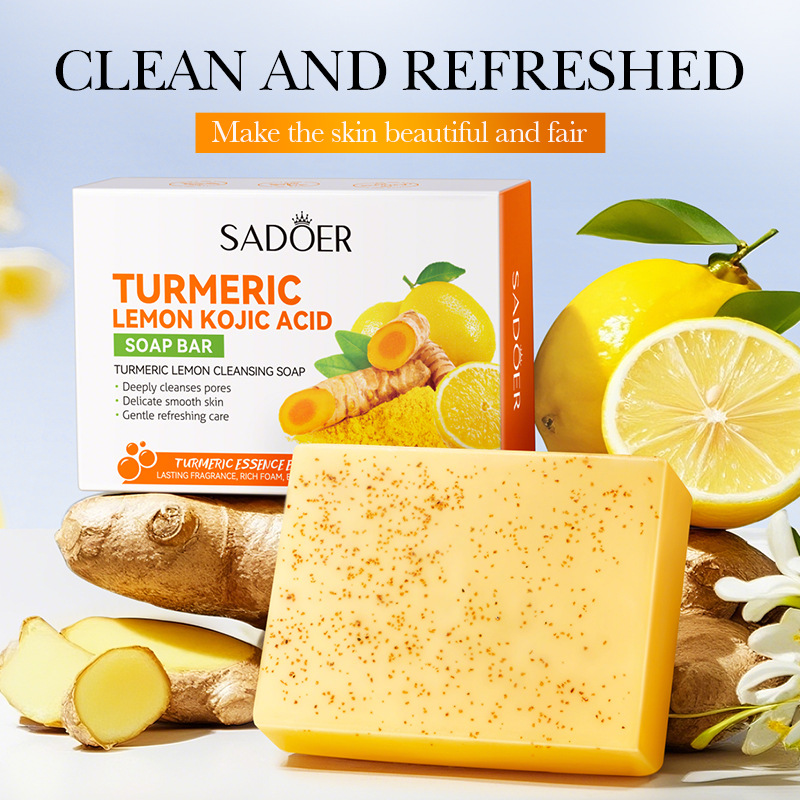 Soap Making Ingredient - 100g ターメリックレモン洗顔石鹸、ターメリック、レモンエキス、クエルセチンなどの肌に良い成分を配合し、肌の汚れや油分を優しく落とします。 荒れた肌を改善し、清潔で滑らか、白く美しくします。