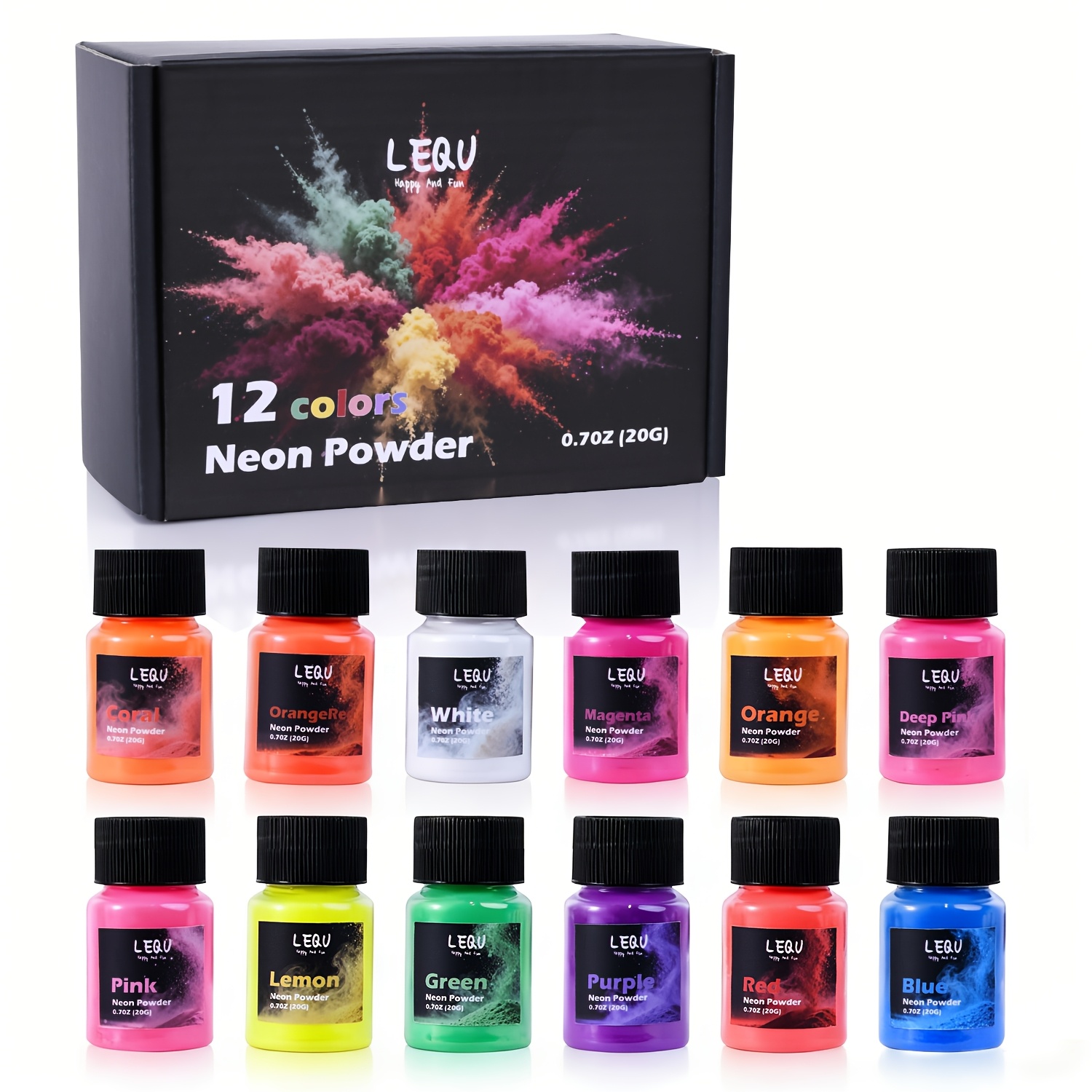 Soap Making Ingredient - LEQU 12色ネオン蛍光樹脂顔料パウダー、1本あたり20g/0.7オンス、エポキシ樹脂キャスティング、家の装飾、タンブラー、ジュエリー製作、石鹸、スライム、ネイルアート用の鮮やかな染料顔料キット、DIYクラフト愛好家や樹脂愛好家のための多目的着色剤