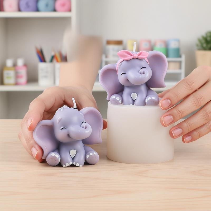 Soap Making Kits - かわいい3D象型シリコンキャンドルモールド、簡単リリース、再利用可能なDIY動物型、石鹸、樹脂、香り付きキャンドル、ホームクラフト用