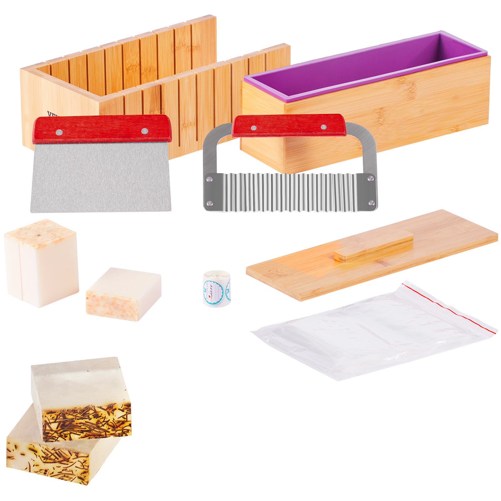 Soap Making Name - VEVOR石鹸作りキット 竹製カッティングボックスとインナーボックス、シリコンモールド、ステンレス製ストレートカッターとウェーブカッター付き